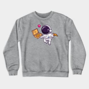 Cute Astronaut Eating Pizza Cartoon Crewneck Sweatshirt